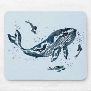 Mousepad Tapete do rato do azul da baleia da aguarela