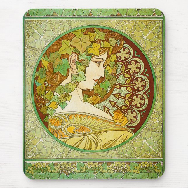 Mousepad Tapete do rato do louro de Alphonse Mucha (Frente)