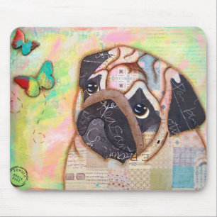 Mousepad Tapete do rato do Pug e das borboletas