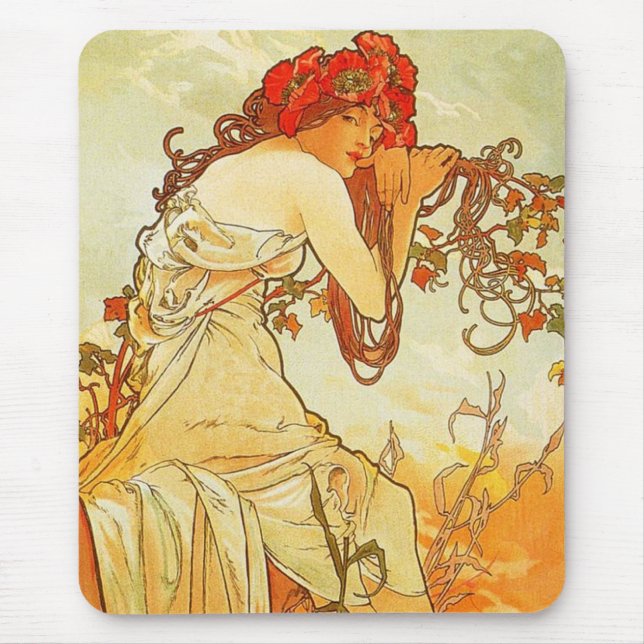 Mousepad Tapete do rato do verão de Alphonse Mucha (Frente)