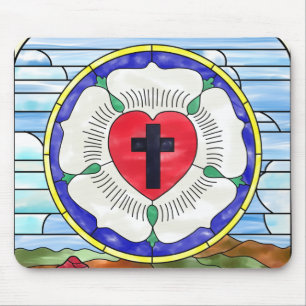 Mousepad Tapete do rato do vitral do rosa de Luther