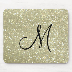 Mousepad Tapete do rato Dourado Sparkly do monograma