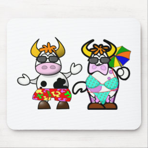 Mousepad Tapete do rato engraçado do casal da vaca da prai
