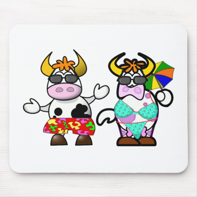 Mousepad Tapete do rato engraçado do casal da vaca da praia (Frente)