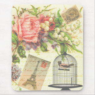 Mousepad Tapete do rato floral de Paris do pássaro do