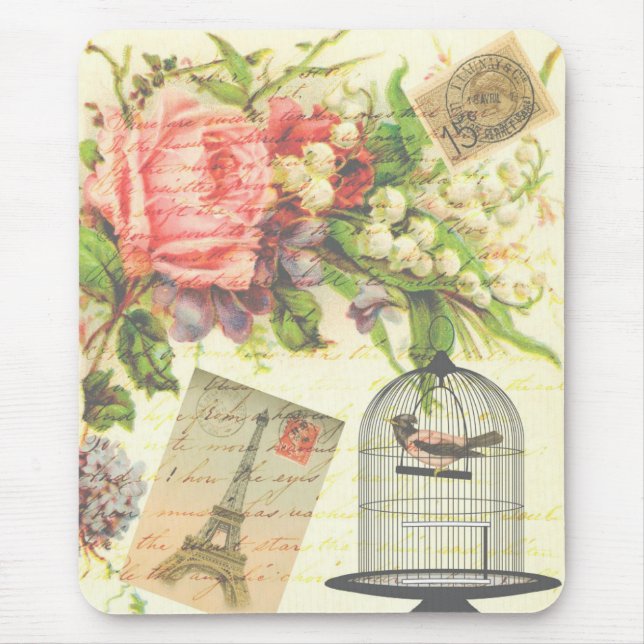 Mousepad Tapete do rato floral de Paris do pássaro do (Frente)