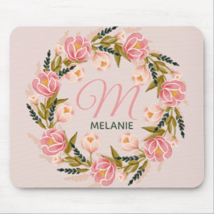 Mousepad Tapete do rato floral do monograma da grinalda da