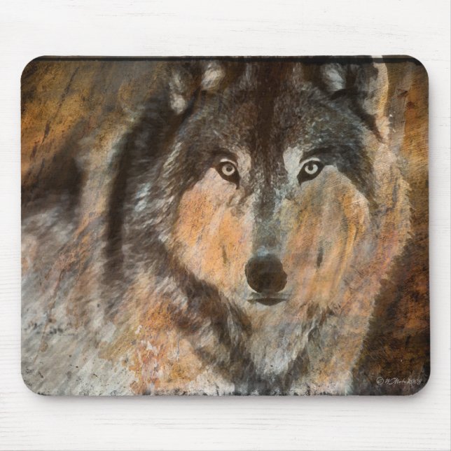 Mousepad Tapete do rato pintado do lobo de madeira (Frente)