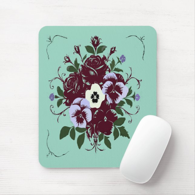 Mousepad Tapis de Souris Botanique – Bouquet de Violettes (Com mouse)