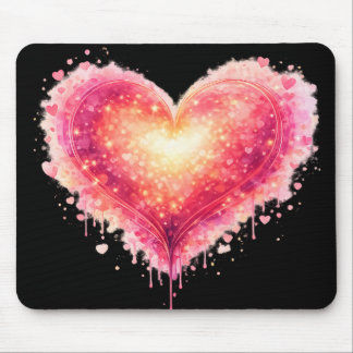 Mousepad Tapis de souris cœur lumineux sur fond noir