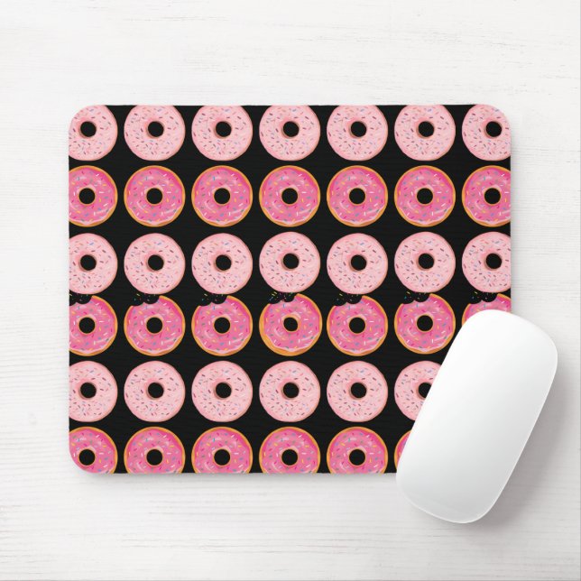 Mousepad Tapis de souris Donuts Rose Tapis de souris noir (Com mouse)