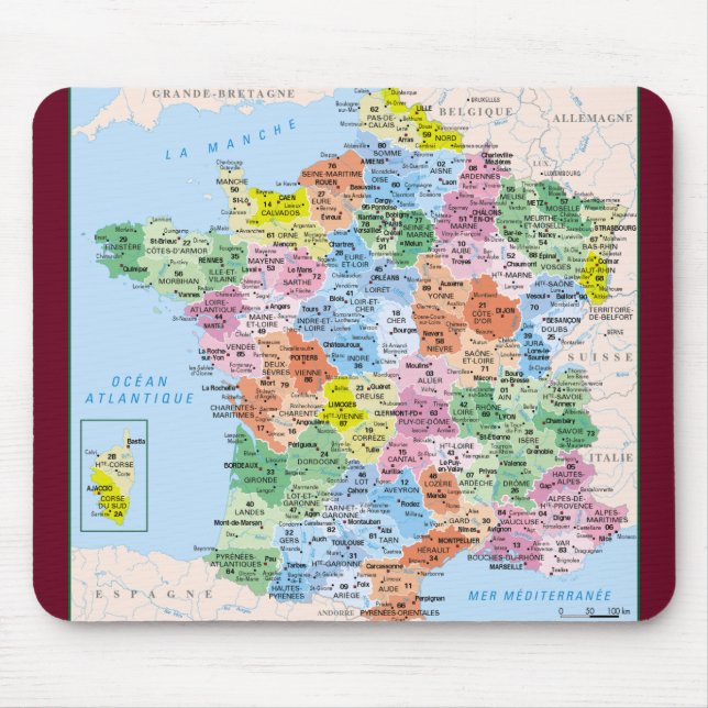 Mousepad tapis-de-souris França departamentos (Frente)