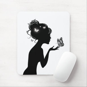 Mousepad Tapis De Souris La femme papillons blancs