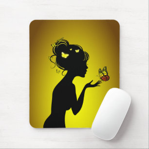 Mousepad Tapis De Souris La femme papillons jaunes