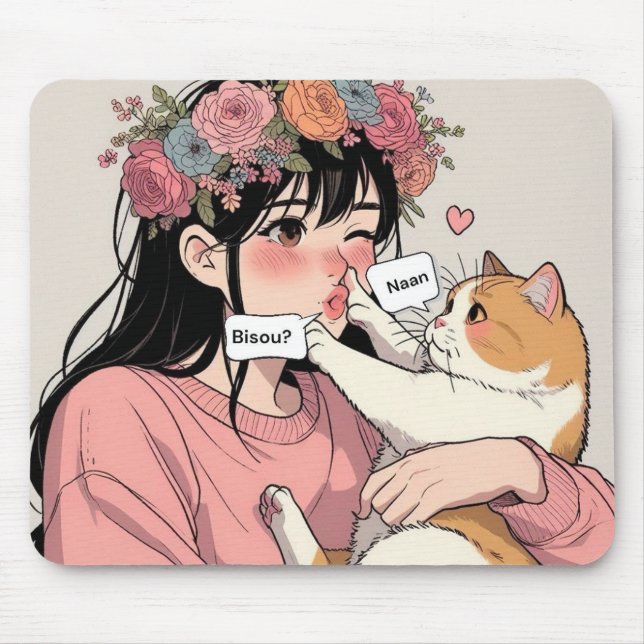 Mousepad Tapis de souris le jeune femme et son grumpy cat (Frente)