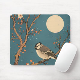 Mousepad Tapis De Souris - Moonlit Bird on Blossom Branch