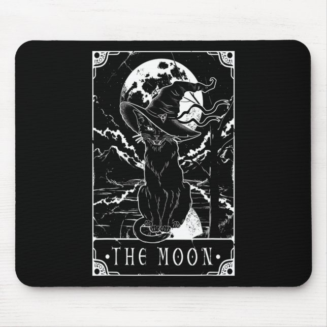 Mousepad Tarot Card Crescent Moon E Black Cat Witat Hat (Frente)