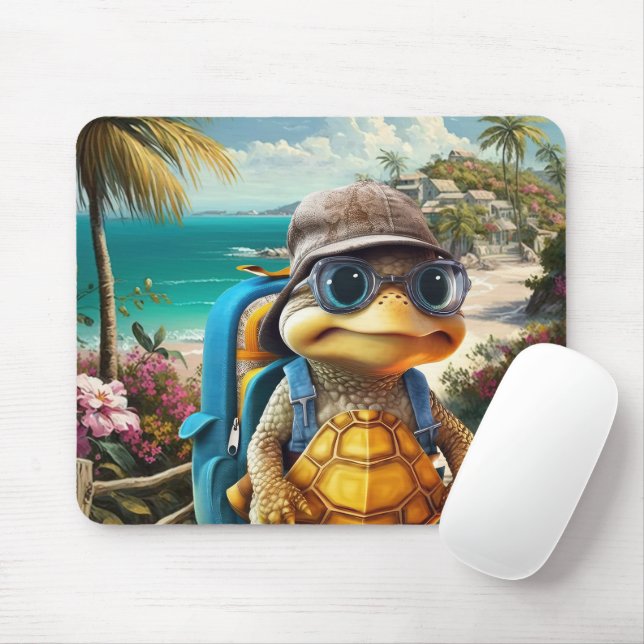 Mousepad Tartaruga Bonita Aventurada com Mochila, (Com mouse)