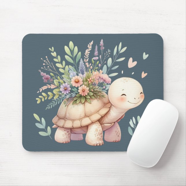 Mousepad Tartaruga de Jardim de Campo em Aquarela (Com mouse)