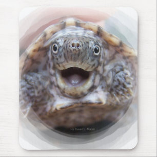Mousepad Tartaruga de Musk louca do quadro redondo aberto