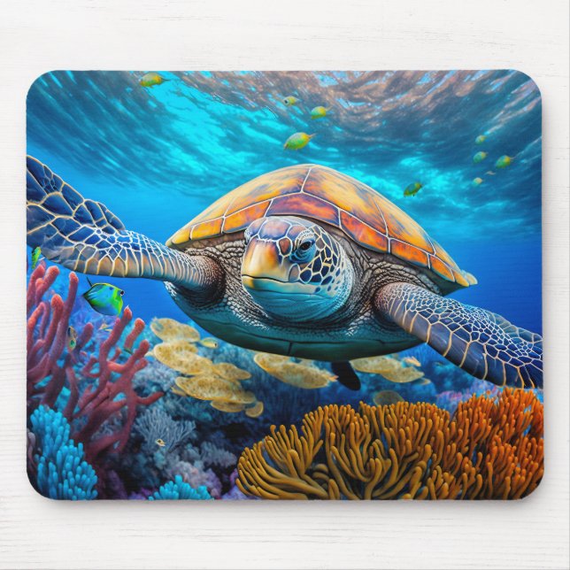Mousepad Tartaruga do Mar de Nadação Colorida (Frente)