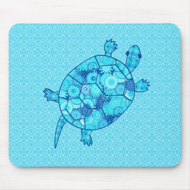 Mousepad Tartaruga-frágil-espiral - cobalto e azul-turquesa (Frente)