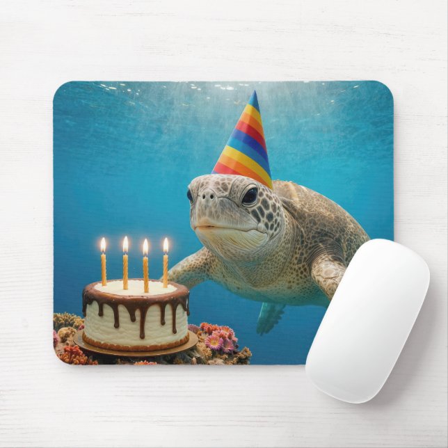 Mousepad Tartaruga Marinha com Bolo de Aniversário (Com mouse)