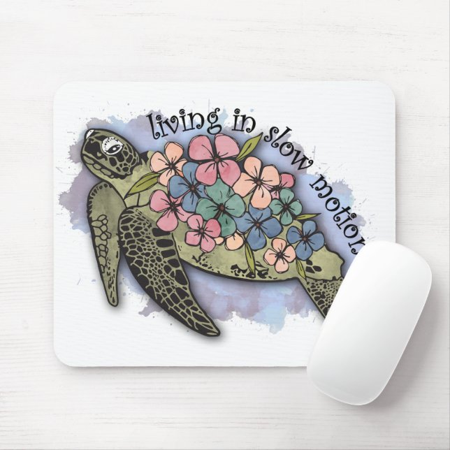 Mousepad Tartaruga Marinha Flores do Oceano Tipografia Câme (Com mouse)