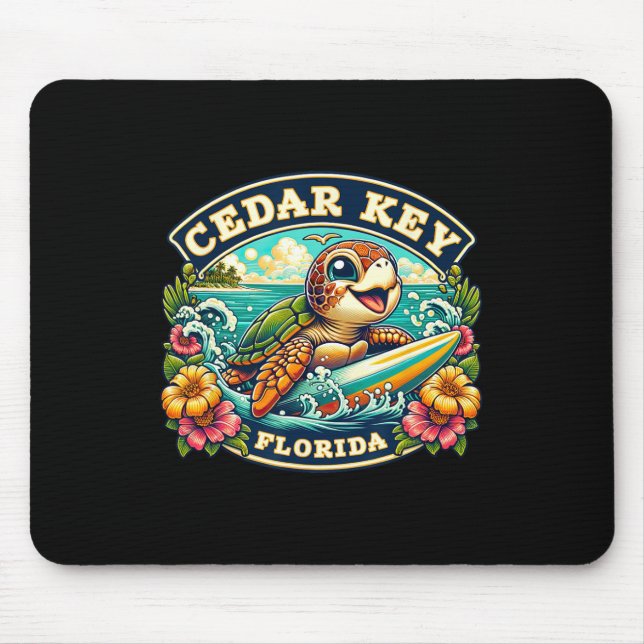Mousepad Tartaruga Marinha Fofo Surfando Cedar Key Flórida (Frente)