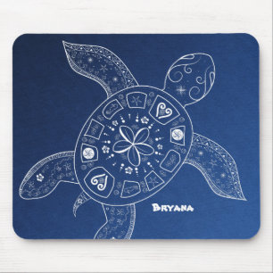 Mousepad Tartaruga Marinha Havaiana Branca na Praia Azul Tr