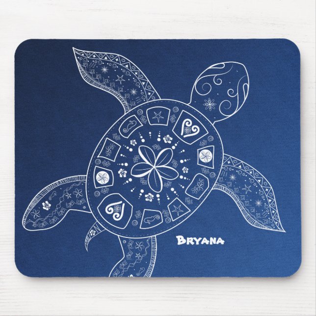 Mousepad Tartaruga Marinha Havaiana Branca na Praia Azul Tr (Frente)