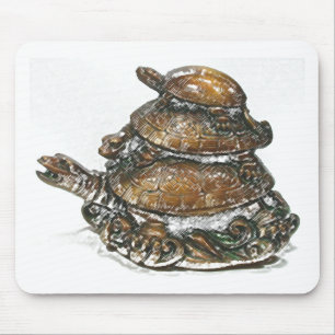 Mousepad Tartaruga tripla de Feng Shui - ouro