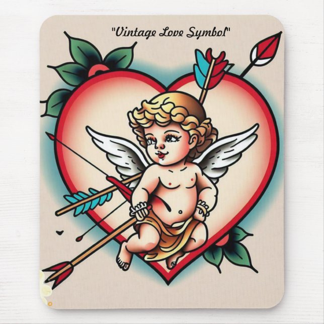 Mousepad Tatuagem Cardíaca Clássica de Cupido (Frente)