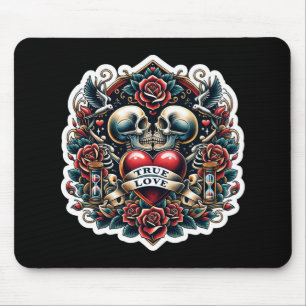 Mousepad Tatuagem de Coração Esqueleto do Amor Verdadeiro V
