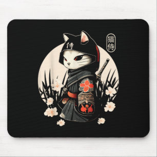 Mousepad Tatuagem de Gato Samurai Japonês, Kawaii Ninja Cat