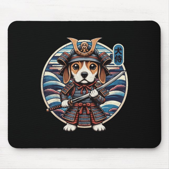 Mousepad Tatuagem do cão Samurai japonês, Beagle Kawaii Nin (Frente)