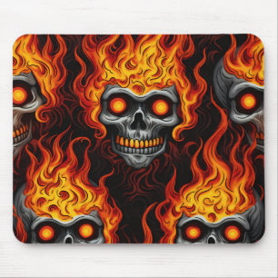 Mousepad Tatuagem gótica de design do crânio em chamas rock