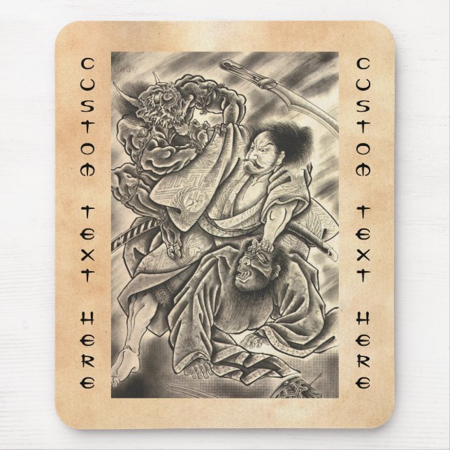 Mousepad Tatuagem japonês da luta do demónio do samurai do (Frente)