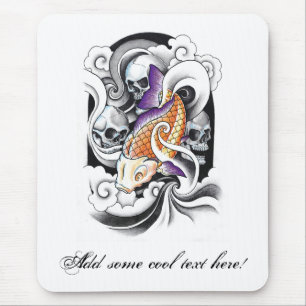 Mousepad Tatuagem oriental legal do crânio da carpa de Koi