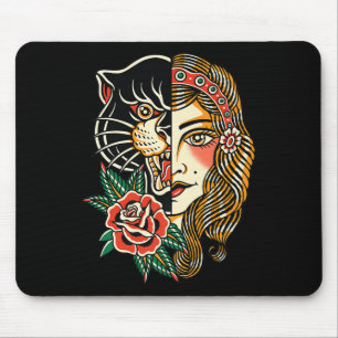 Mousepad Tatuagem Tradicional Americana de Pantera Cigana V