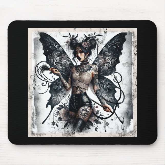 Mousepad Tatuagens de fadas góticas de beleza sombria asiát (Frente)