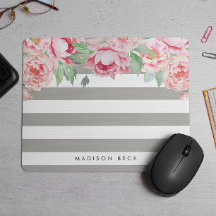 Mousepad Taupe Rosa Antiquado e Greige Stripe