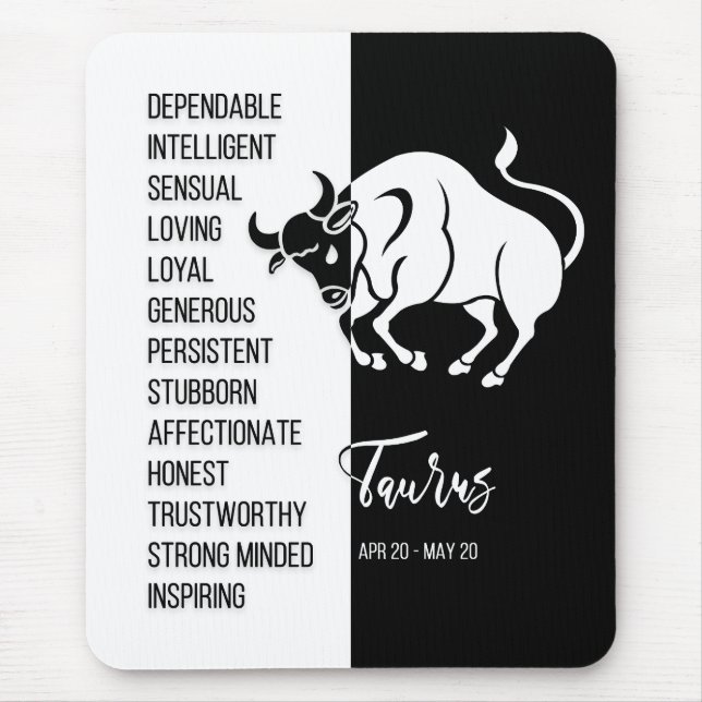 Mousepad Taurus Zodiac - Sinal Mousepad, Preto e Branco (Frente)