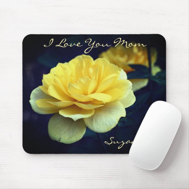 Mousepad Te Amo Mãe Flor Amarelo Rosa Personalizada (Com mouse)
