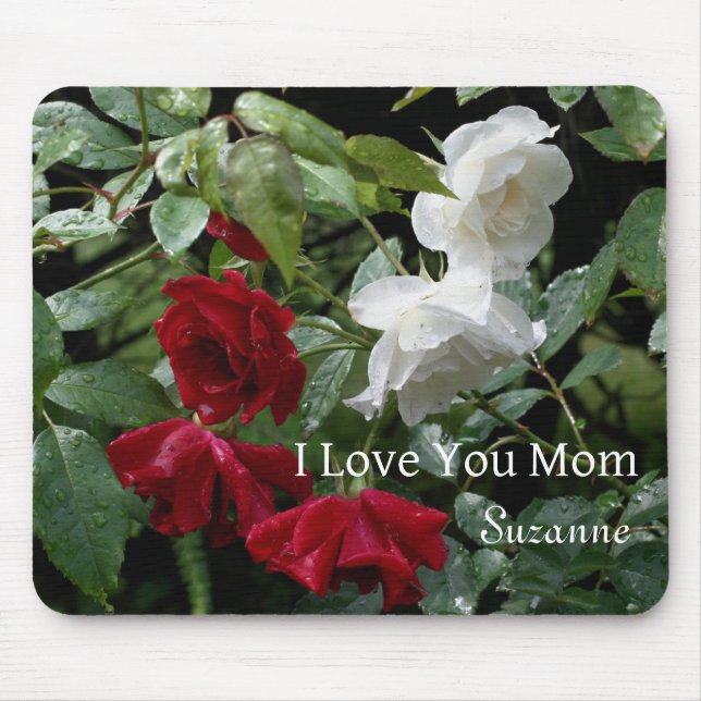 Mousepad Te Amo Mãe Rosas Encharcados Personalizados (Frente)
