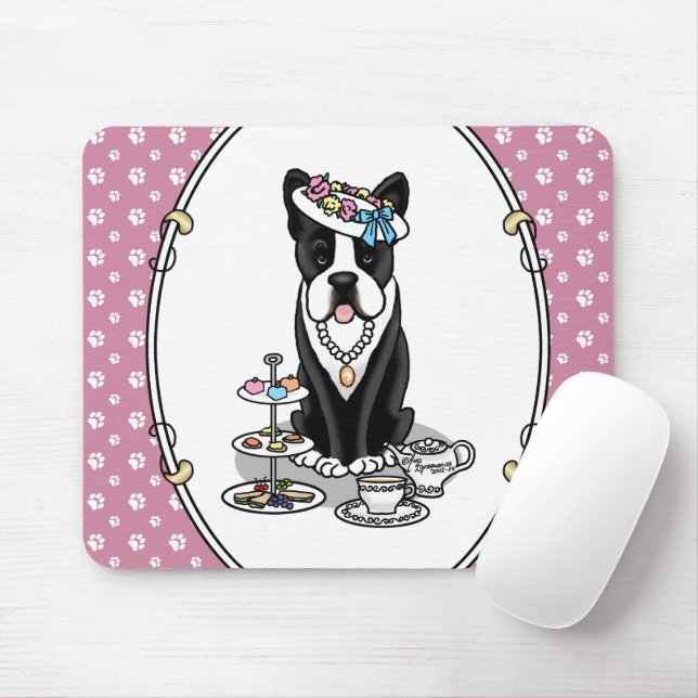 Mousepad Tea Party Boston Terrier Dog (preto) Cute (Com mouse)