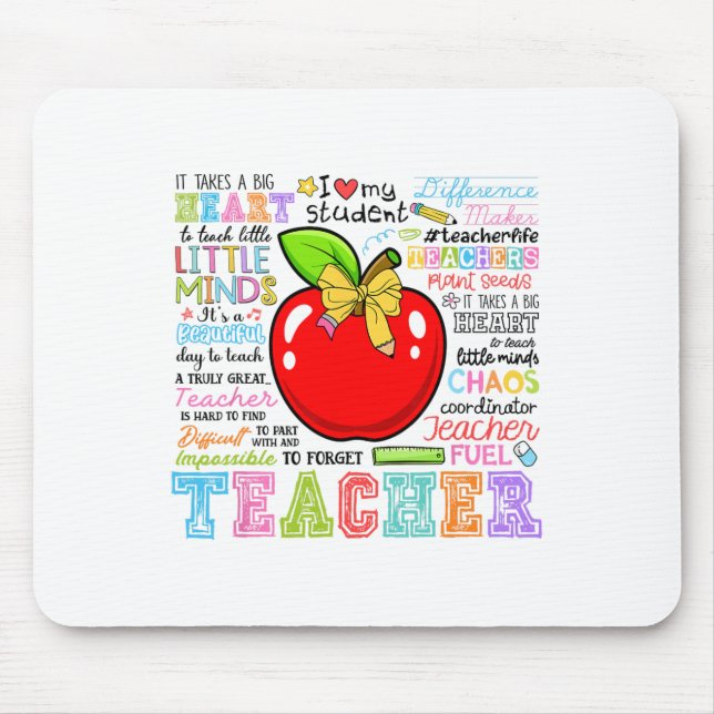Mousepad Teacher Bow Pencil Apple Funny Back To School Teac (Frente)
