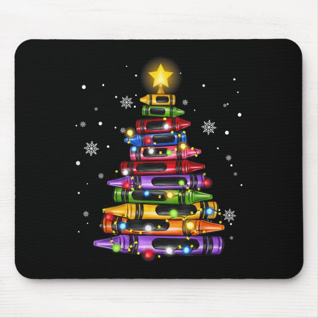 Mousepad Teacher Crayon Christmas Tree Lights Student Schoo (Frente)