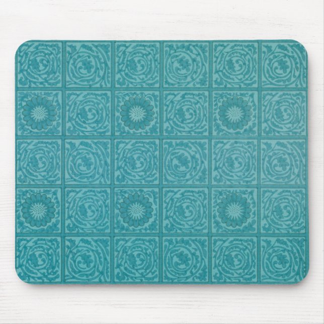 Mousepad Teal Azulejo Pattern (por William Morris) (Frente)