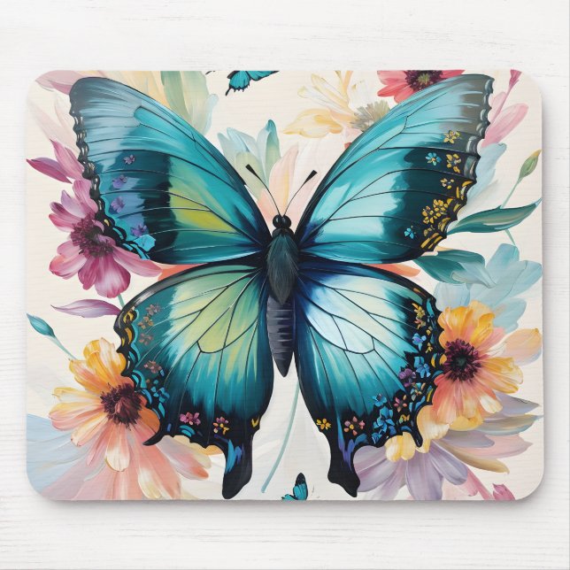 Mousepad Teal Butterfly Arte Colorida (Frente)